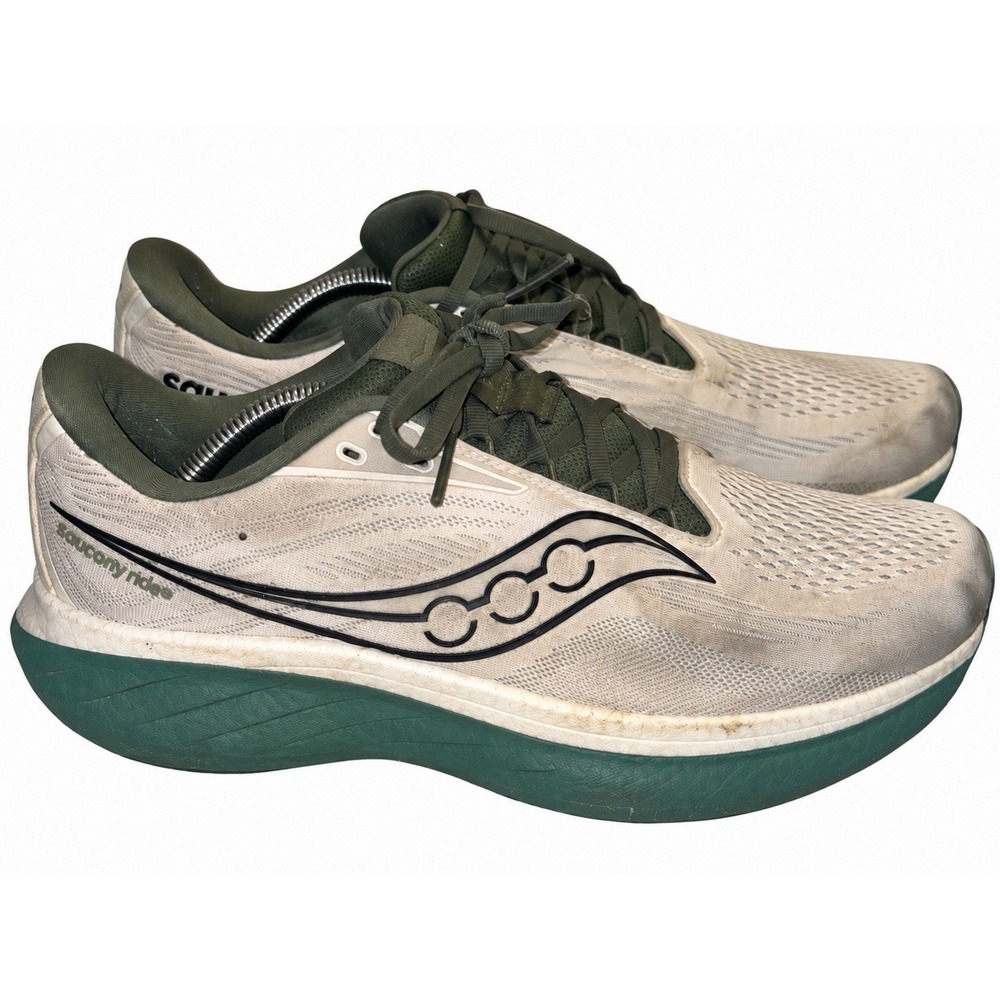 Saucony Ride 18 Mens Size 10 White Olivine Black Athletic Running Shoes Sneakers